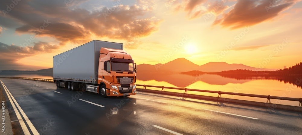 Container truck in ship port for logistics and transportation of cargo ship and cargo plane Container truck in ship port for logistics and transportation of cargo ship and cargo plane