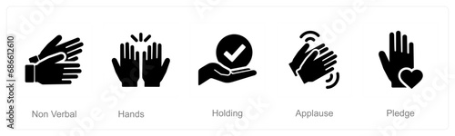 A set of 5 Hands icons as non verbal, hands, holding