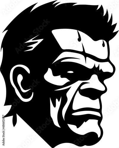 Frankenstein head silhouette icon in black color. Vector template for laser cutting wall art.
