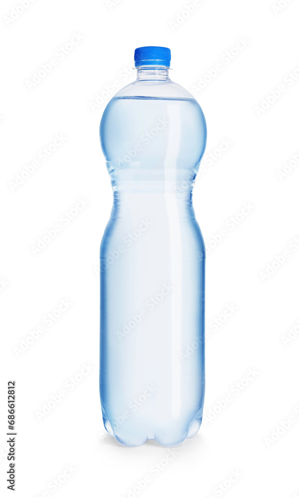 Naklejka premium One plastic bottle with fresh water isolated on white
