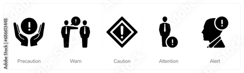 A set of 5 Hazard Danger icons as precaution, warn, caution