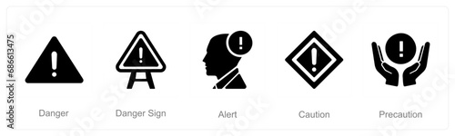 A set of 5 Hazard Danger icons as danger, danger sign, alert