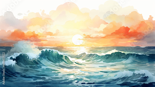 Sun and sea watercolor