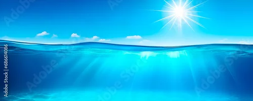 Panel kuchenny z motywem Beautiful Split underwater view of light blue ocean and sunny sky. Banner format.