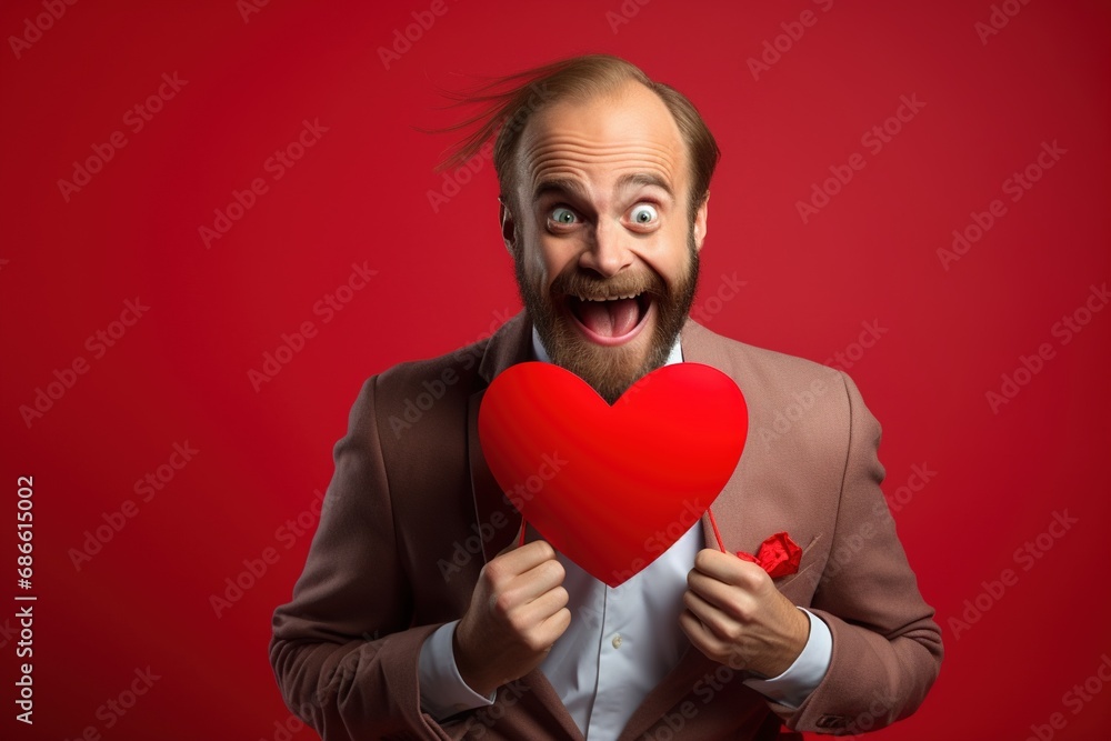 Portrait of a happy man with a red heart on Valentine's day concept. Portrait of a happy man with a red heart on Valentine's day concept.