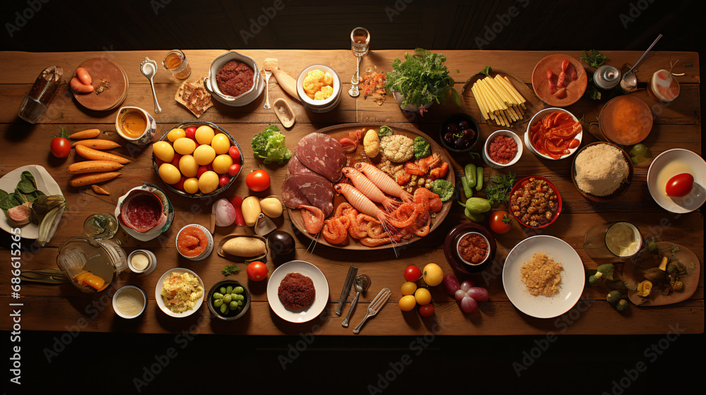 Table with food top view
