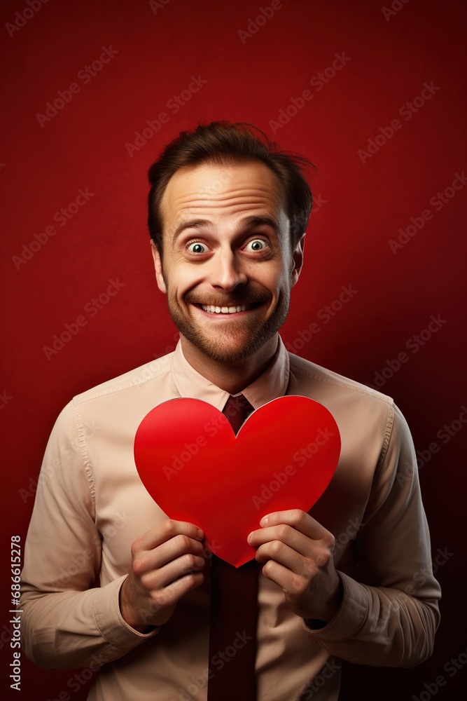 Portrait of a happy man with a red heart on Valentine's day concept. Portrait of a happy man with a red heart on Valentine's day concept.