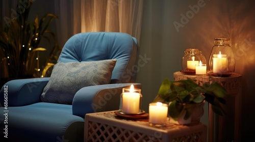 Interior with armchairs and candles