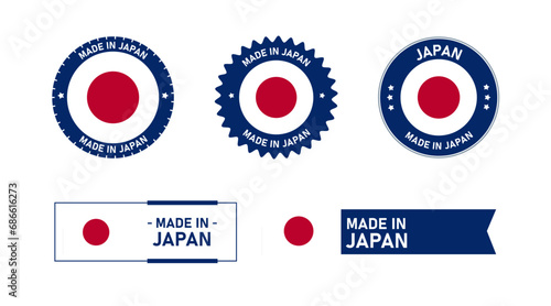 Japan flag, Made in Japan. Tag, Seal, Stamp, Flag, Icon vector