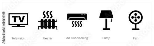 A set of 5 Home Appliance icons as television, heater, air conditioning