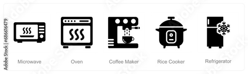 A set of 5 Home Appliance icons as microwave, oven, coffee maker