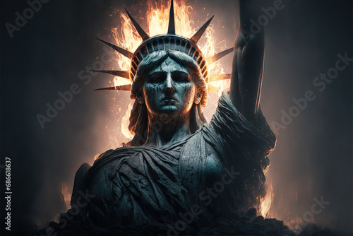 statue of liberty on fire, symbol usa on fire