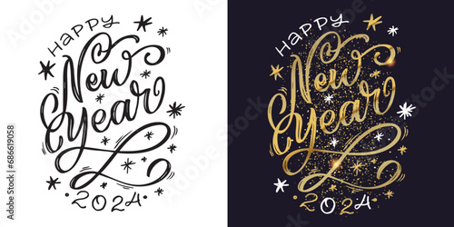 Merry Christmas and happy new year - cute postcard.New year holiday greeting card.  Lettering label for poster, banner, web, sale, t-shirt design. 2024
