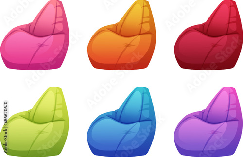 Set of cartoon pear chairs in different colors on transparent background. Vector illustration of modern furniture