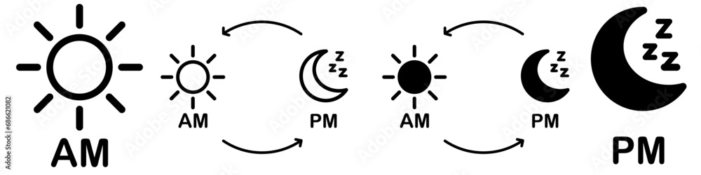 AM and PM symbol icon illustration. Vector Illustration. Vector Graphic. EPS 10 - obrazy, fototapety, plakaty 