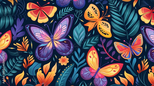 Tropical pattern with multicolored hand drawn elements
