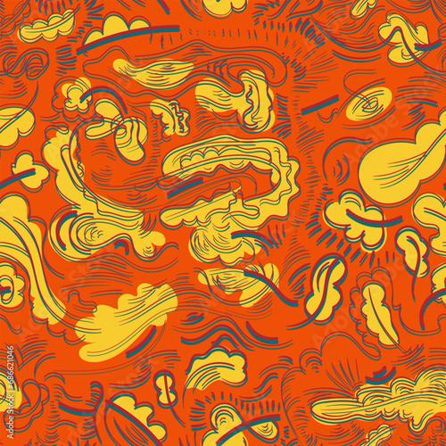 Decorative nature seamless colorful pattern with abstract leaves