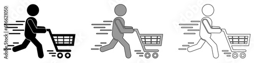 Shopping cart icon. Shopping trolley in outline. Web cart in line. Shop symbol in black. Trolley icon set. Stock vector illustration. Vector Graphic. EPS 10