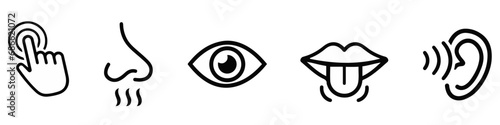 Human sense icons. Five human senses icons. Vision smell hearing touch taste senses fillings. Five fillings icons. Vector Illustration. Vector Graphic. EPS 10
