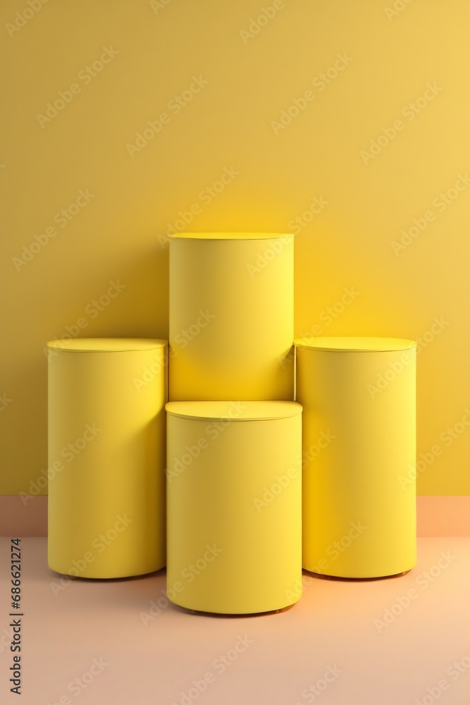 Yellow cylinder podium pedestal product display platform made with Generative AI Yellow cylinder podium pedestal product display platform made with Generative AI