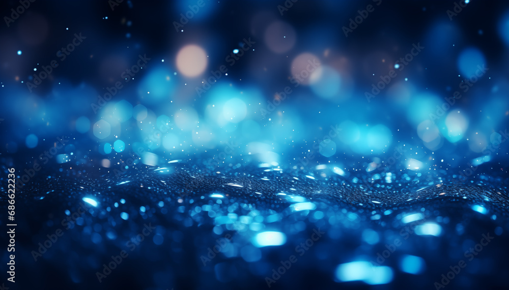 blue glow particles abstract bokeh background. festive shining background with beautiful bokeh.