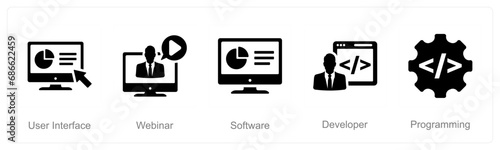 A set of 5 Internet Computer icons as user interface, webinar, software