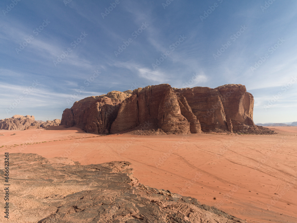 Rocks and mountains in the red  Wadi Rum desert in Jordan