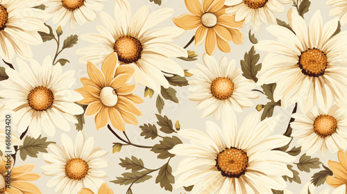 Vintage Daisy Blossom Floral Pattern