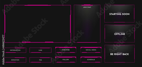 Live stream overlay panel design template. Futuristic digital streaming screen interface. Online game, video streaming frame layout. Vector illustration