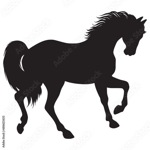 Drawing the black silhouette of standing horse on a white background