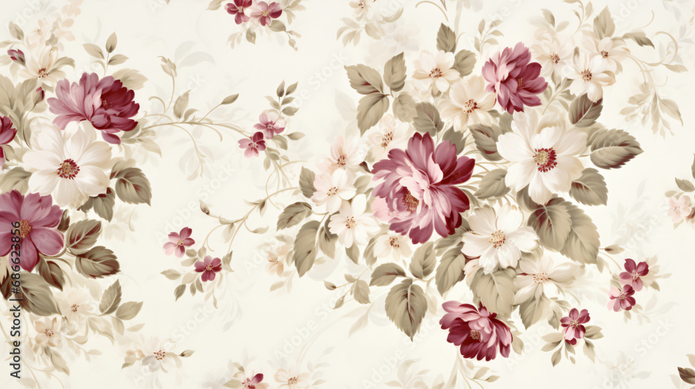 White vintage flower pattern wallpaper