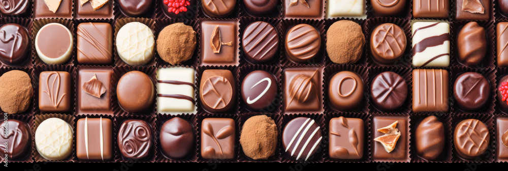 Assorted chocolate pralines.
Assorted chocolate pralines.