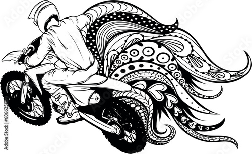 motocross in black and white outline vector illustration