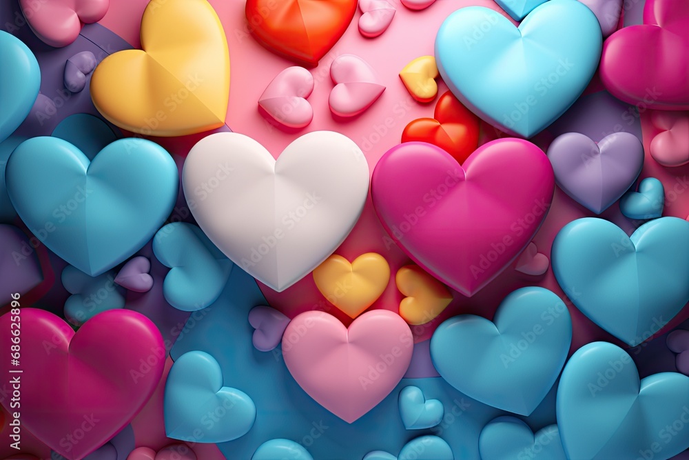 background of voluminous bright hearts for Valentine's Day. place for text