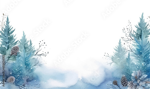 watercolor winter forest landscape with snow, background for desing