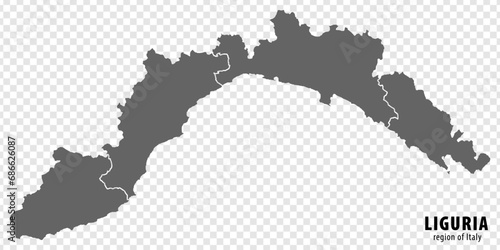 Blank map Liguria of Italy. High quality map Region Liguria with municipalities on transparent background for your web site design, logo, app, UI.  EPS10. photo
