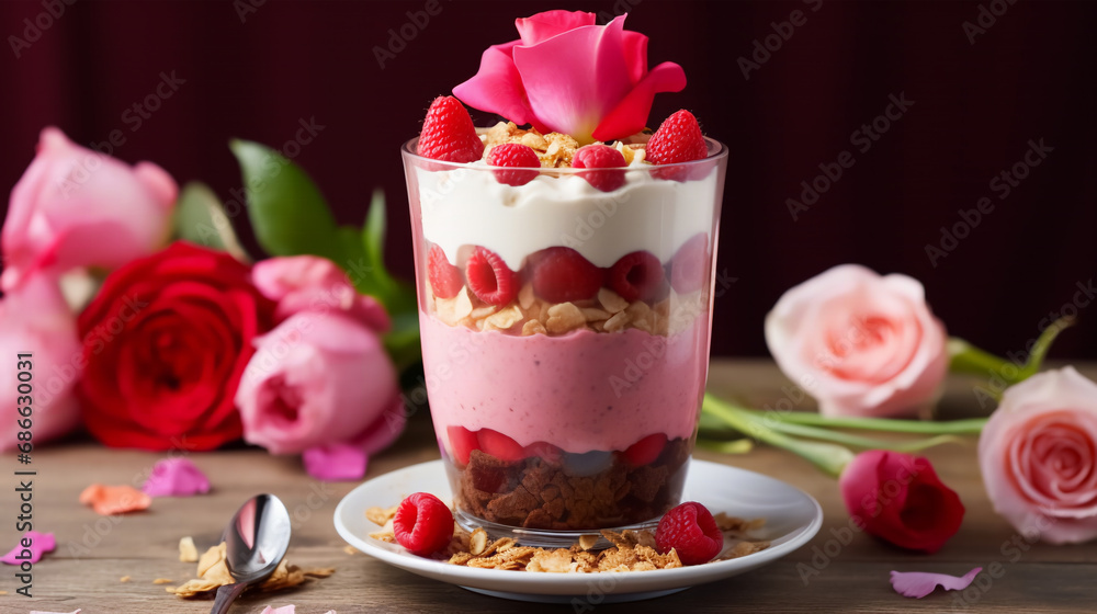 Delicious Valentine's Day Parfait, Generative AI Delicious Valentine's Day Parfait, Generative AI