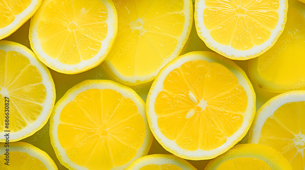 Slices of fresh juicy yellow lemons. Lime fruit cut texture