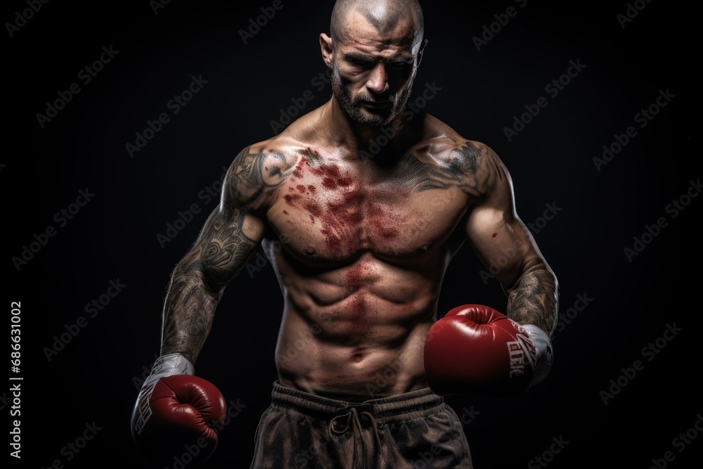 fighter mma with blood over the boody