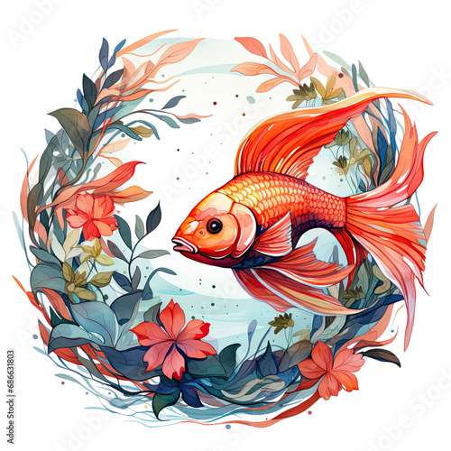 watercolor Tropical fish clipart, Generative Ai