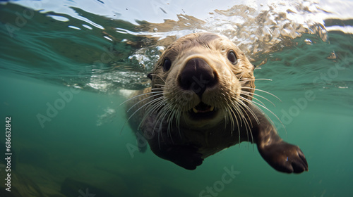 Cute Sea Otter Playing Underwater © Cybonix
