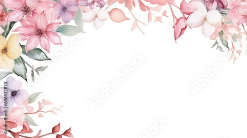 Floral border frame drawn watercolor with copy space on white background.AI generated image #686632873