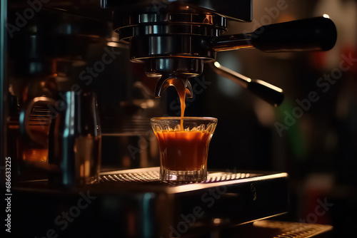 Close up of espresso pouring from coffee machine 