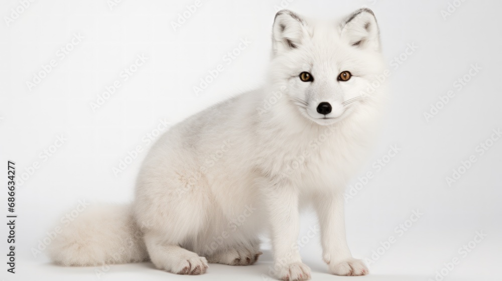 Arctic white fox in white background. AI generated image