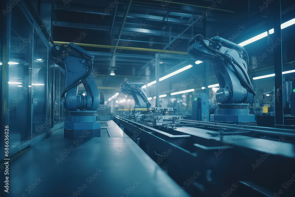 Obraz premium Robot arm and communication network concept..