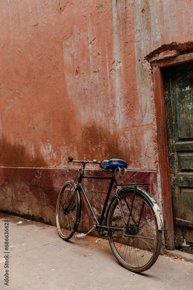 old bicycle in the street old bicycle in the street