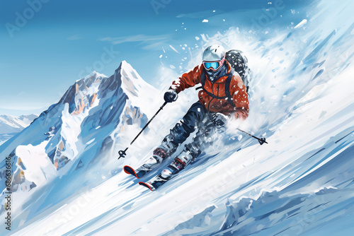 Sportman playing ski on mountain in the winter photo