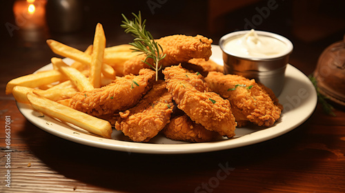 Delicious Fried Chicken Tenders and French Fries