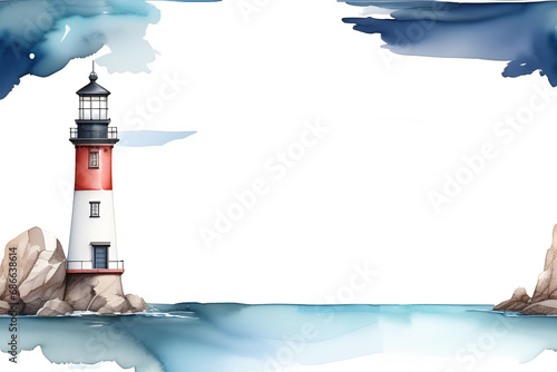 Lighthouse on the seashore. Illustration with place for text