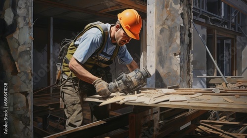 Worker doing wall repairs © cherezoff